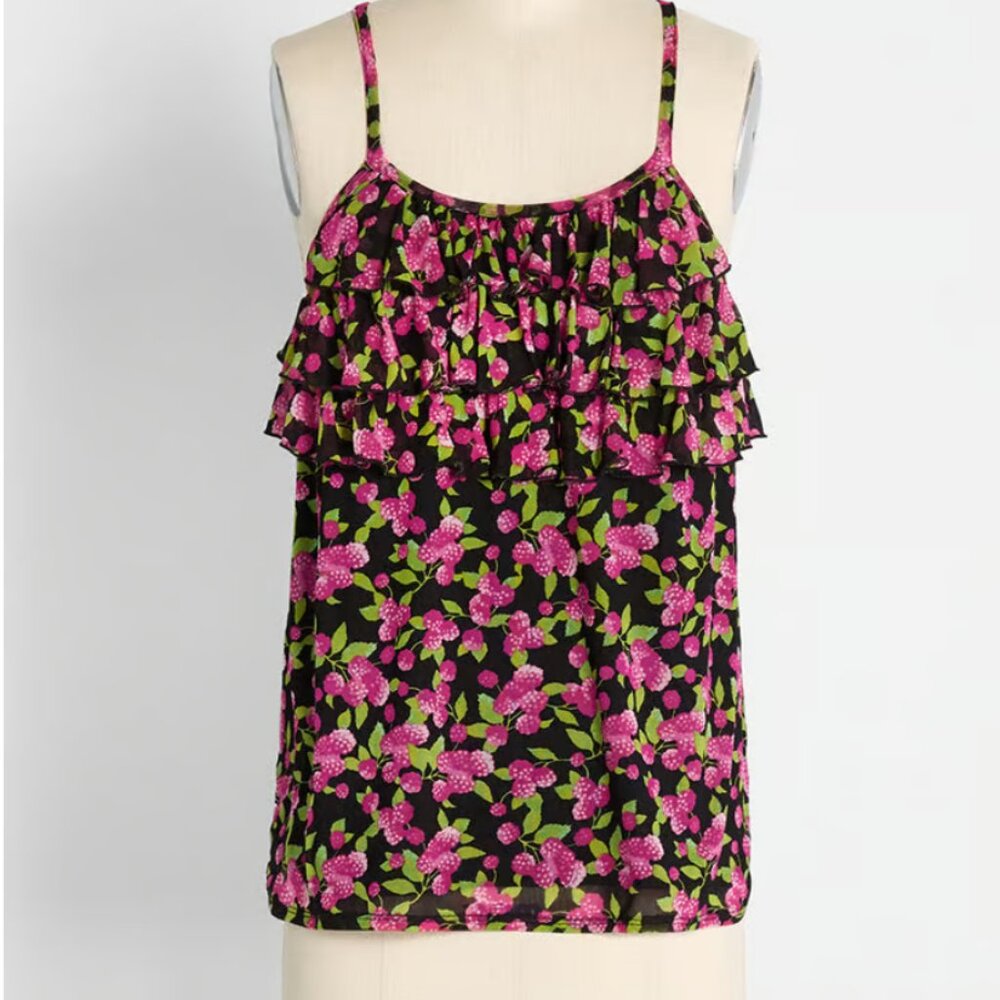 Modcloth Drenched in Ruffles and Black Raspberry camisole